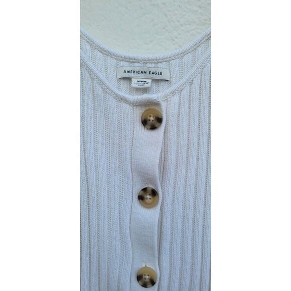 American Eagle Ribbed Knit Tank Button Front Cream Ivory Medium Neutral - Picture 3 of 6
